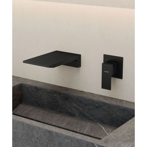 Miscelatore lavabo a parete a cascata nero - Thilia