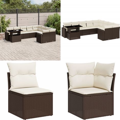 10-tlg. Garten-Sofagarnitur mit Kissen Braun Poly Rattan - Gartenmöbel Set - PE-Rattan Möbel - Outdoor Lounge - Gartenecke - Terrassenset - Home & Living (1/5)