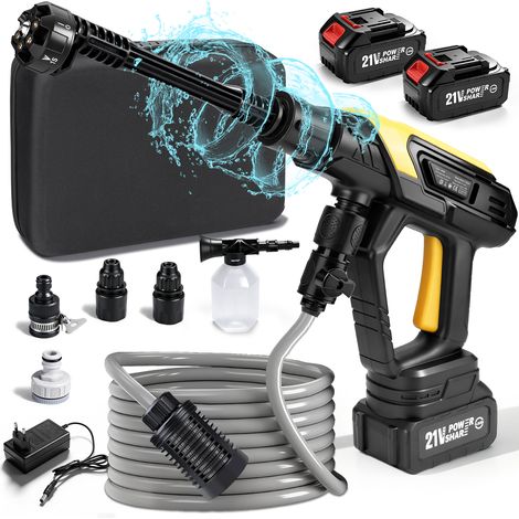 Nettoyeur Haute Pression électrique sans fil 45 Bars, 360 L/h, 300 W avec 2 × 4,0 Ah Batteries , Buse 6 en 1, Pulvérisateur de Mousse et Tuyau de 5 m pour Voiture, Jardins