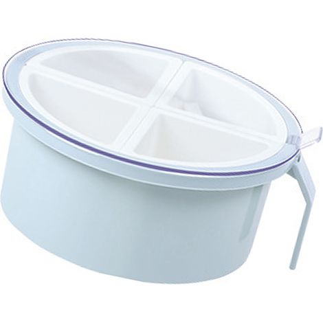 Boîte à épices ronde à 4 compartiments en plastique, bleu-gris, idéale pour ranger vos condiments de cuisine. (1/5)