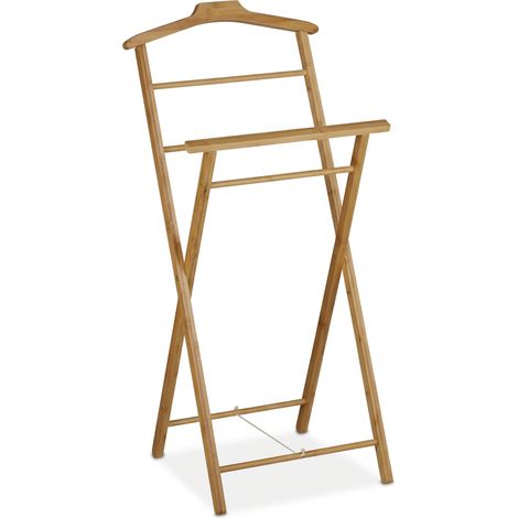Valet de chambre pliable pratique pour costume 110 x 47 x 38 cm en bambou naturel brun clair (1/5)