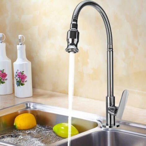 360° swivel kitchen tap, single-hole flexible hose in chrome-plated brass – ideal for indoor and outdoor use, cold water