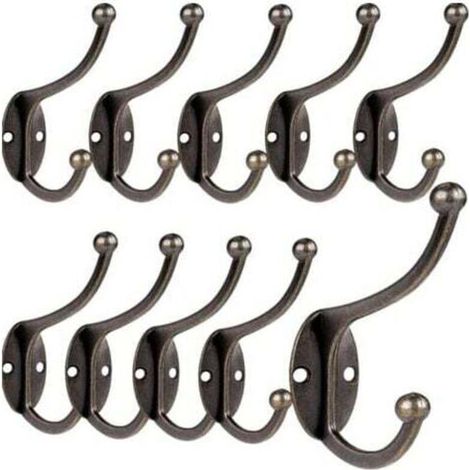 Retro-Wandhaken, Vintage-Garderobenständer aus Metall für Bad, Küche, Schlafzimmer, Flur, 10 Stück, Bronze - KZQ