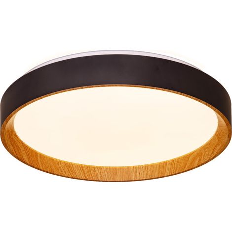 Plafonnier LED noir effet bois Ø38 cm, 30W (1/5)