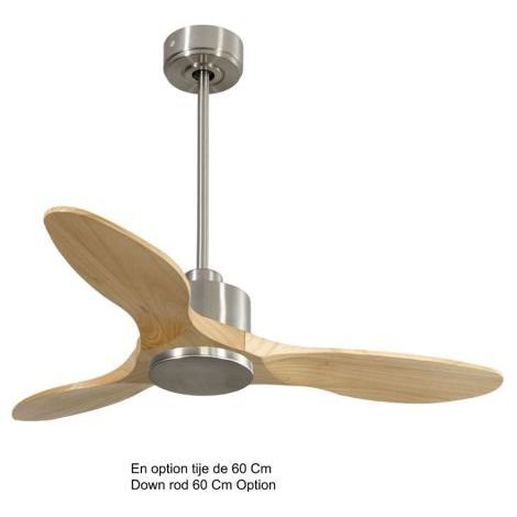 Modulo Ventilateur de plafond pour chambres chrome et bois massif clair 10 à 25 m² KLDC3SlimP5Sw