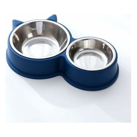 Gamelle pour Chat, Gamelles Doubles, Gamelle Chat en Acier Inoxydable Ensemble, Mangeoirs et Abreuvoirs pour Chat Chiots Hamsters Lapins Petits Animaux（Bleu