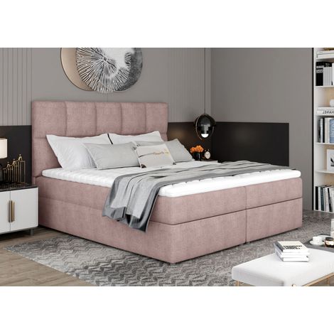 Lit boxspring tissu rose clair avec matelas et surmatelas Lizen-180x200 (1/5)