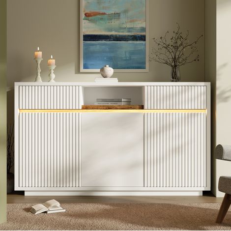 Sideboard mit LED 140x40x85 cm Weiß mit 2 Schubladen OKMYHOME (1/5)