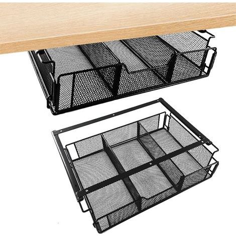 Tiroir Sous Bureau Coulissant à Coller [Lot de 2] - Tiroir Rangement Plastique Polyvalent avec Adhésif - Bureau Tiroir pour Fournitures Scolaires - Tiroir Sous Meuble pour Loisirs Créatifs (1/5)