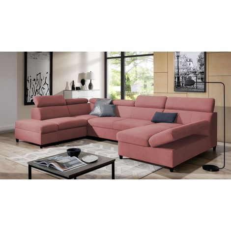 Wohnlandschaft Schlafsofa Sofa ANTON in Stoff Esito Rosa Ottomane Rechts (1/4)