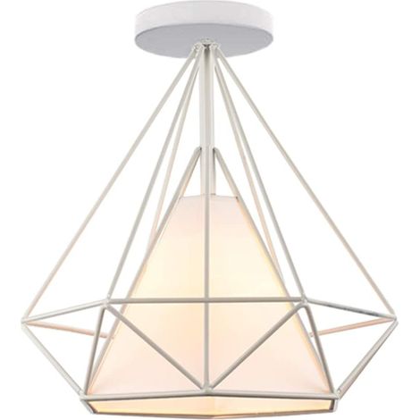 Deckenleuchte Industrielle Retro Deckenlampe aus Eisen Lampenschirm in Diamant Käfig E27 25cm für Flur Küche Wohnzimmer Schlafzimmer (Weiß) (1/5)
