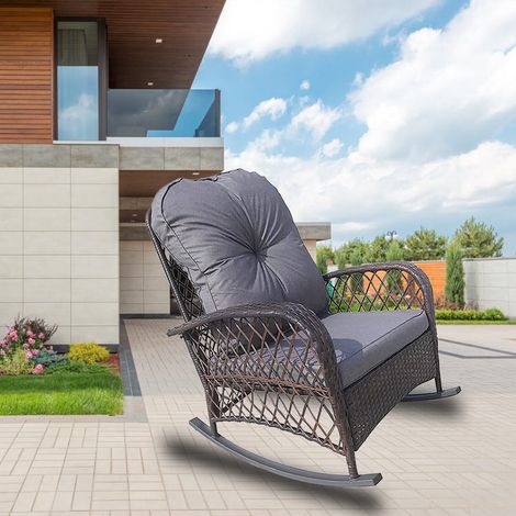Garden Patio Rattan Rocking Chair Recliner Rocker With Cushions (1/5)
