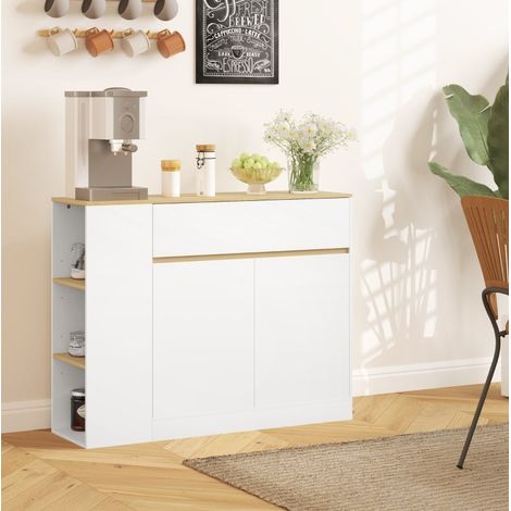 Buffet 105 x 30 x 81,5 cm en bois blanc, avec rangement pour cuisine FLORAGRACE (1/5)