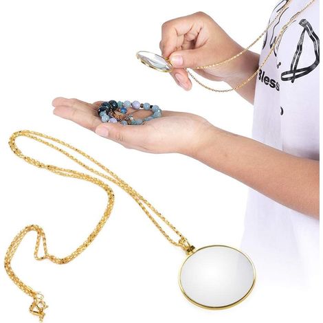 Loupe suspendue, monocle portable 5X, à suspendre par un collier, pour la lecture, les loisirs créatifs et le bricolage (doré)