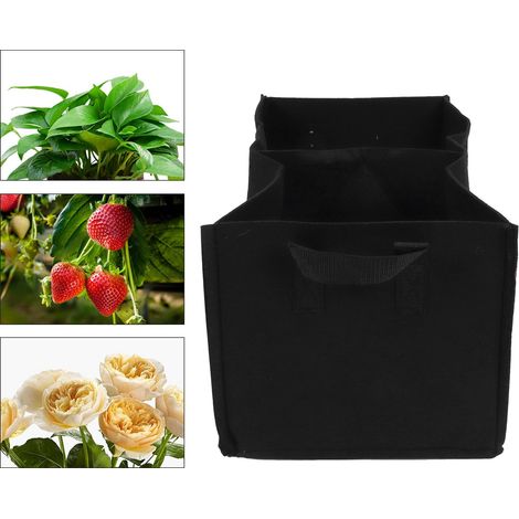 Sac de Culture pour Plantes en Non-Tissé - Sac de Plantation Carré pour Balcon, Potager et Jardin - 2 Compartiments - 30x60x25cm - Black (1/5)