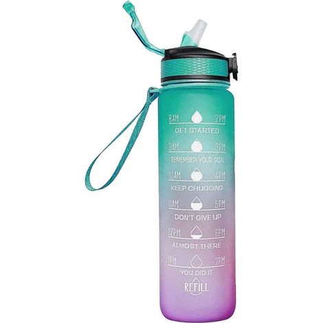 Gourde - Avec Paille Intégrée Et Indicateur De Temps - Pour Sport Bureau Et Extérieur - 500 Ml (1/5)
