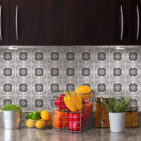 Sticker Mural Carrelage adhésif Cuisine Salle de Bain - 9 STICKERS CARREAUX DE CIMENT AZULEJOS VICTORIO - 9stickers20x20cm (1/5)