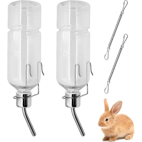 2 x Bottles, 350 ml Automatic Drinking Bowl with Stand, Hanging Water Dispenser, Dripless for Rodents, Guinea Pigs, Hamsters (1/5)