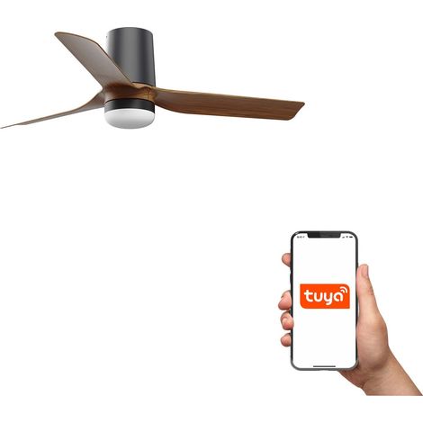 Faro Mini Punt Tub Petit ventilateur de plafond 3 pales noir mat, noyer avec éclairage 2700 - 4000 - 6000 K, système intelligent Tuya (1/4)