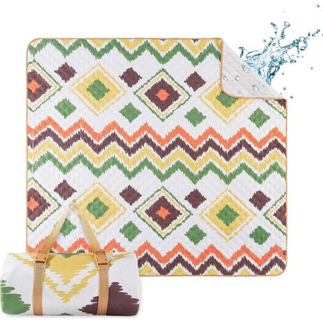 Strand- & Picknickdecke 200x200 cm, wasserdicht, waschbar, mit Tragegurt, Boho Grün (1/5)