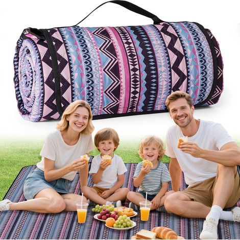 Couverture de pique-nique imperméable, grande nappe de pique-nique 200x200 cm, résistante au sable, lavable, couverture de camping pour activités de plein air, Bohême (1/5)