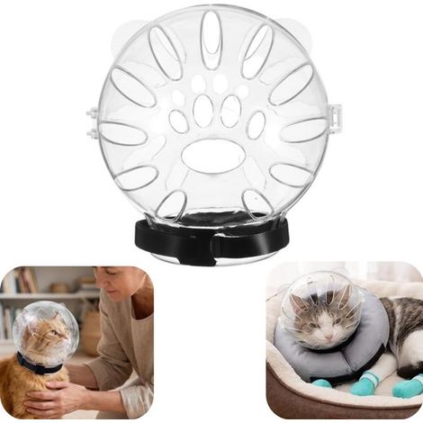 Collerette de toilettage pour chat - cape anti-morsure et anti-léchage réglable, transparente, 12,5 x 13,5 cm (1/5)