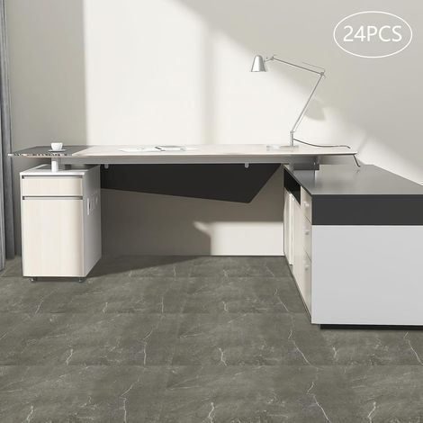 24pcs PVC planchers autocollants, 60 × 30 cm PVC planchers autocollants carreaux de céramique imperméables salon cuisine Bureau (gris) (1/5)