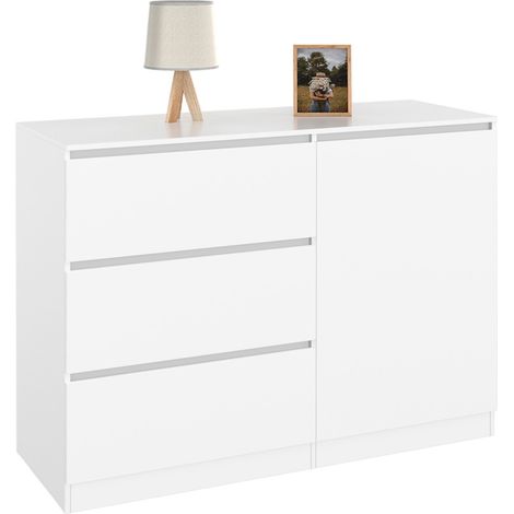 Kommode mit 3 Schubladen + 1 Tür TOMI 110 cm Holz weiß