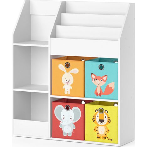 Libreria bambini Luigi, Bianco, 100.4 x 114.2 cm con 4 scatole pieghevoli (colorate), Vicco
