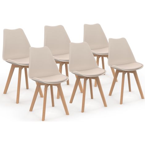 Idmarket – Lot de 6 chaises scandinaves SARA – Assise en polypropylène – Pieds en bois d'hévéa – Confort optimal pour salle à manger