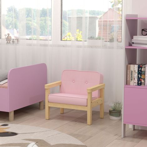 Poltrona per bambini con rivestimento in morbido velluto a coste e struttura in legno, seduta e schienale imbottiti, 46,5x44x45 cm, rosa. (1/5)