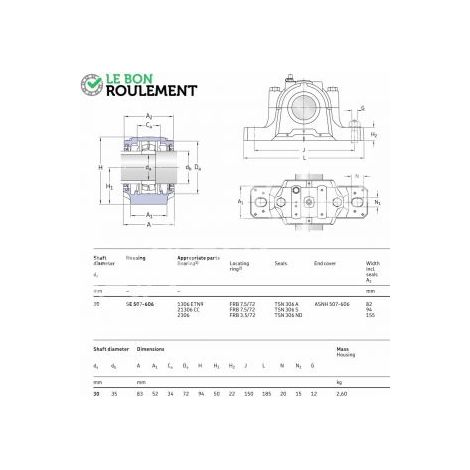 Palier fonte en deux parties SE507-606-SKF