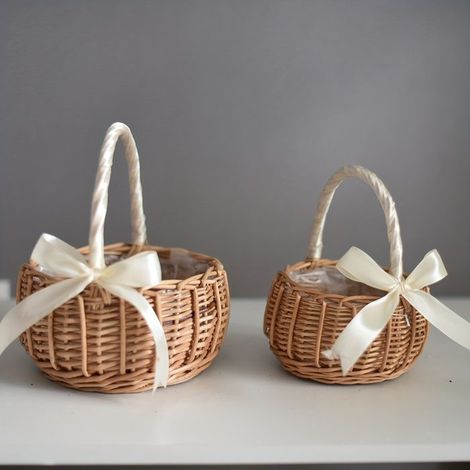 BelleRise - 1pc Panier À Fleurs En Rotin, Panier de Rangement Tissé À La Main Avec Poignée Pour La Maison, Organisateur de Désordre En Rotin (1/5)