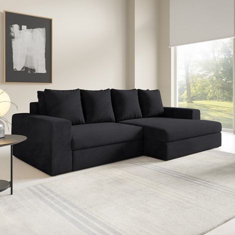 3-Sitzer-Ecksofa rechts mit Schlaffunktion und Stauraum Paola Schwarz (1/5)
