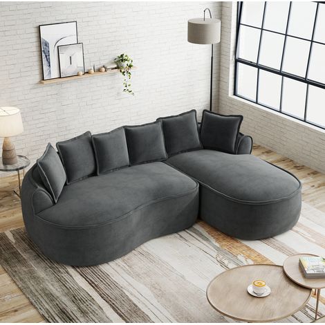 Canapé mit Chaiselongue Chenille Grau, rahmenloses Modulsofa mit tiefer Sitzfläche 122 cm, inklusive Kissen (1/5)