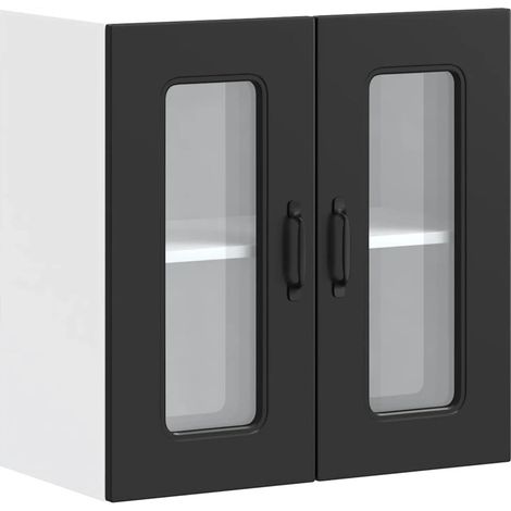 Armario de pared de cocina con puerta de cristal 60 x 31 x 60 cm gran capacidad de almacenamiento estilo moderno madera negra 020050043 (1/5)