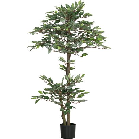Arbre artificiel ficus vert 1,5 m avec tronc, branches, liane, lichen et feuilles réalistes - pot décoratif inclus (1/5)