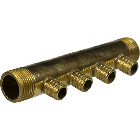 Collecteur 3/4" (20/27) Mâle-Mâle 4 piquages à Glissement pour tube PER diamètre 16 compris 4 bagues de 16 (1/4)
