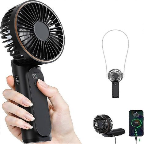 Ventilateur portable, batterie 4000 mAh, orientable à 180°, 6 vitesses de ventilation, affichage du niveau de batterie en temps réel. (1/5)