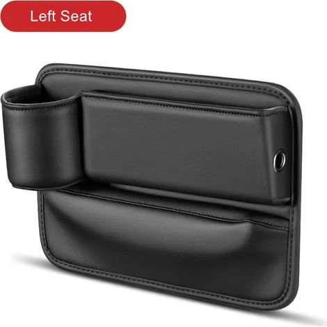 (Siège gauche) Boîte de rangement portable en cuir PU pour combler l'espace entre le siège avant et la console centrale, avec porte-gobelet et accessoires intérieurs universels. (1/5)