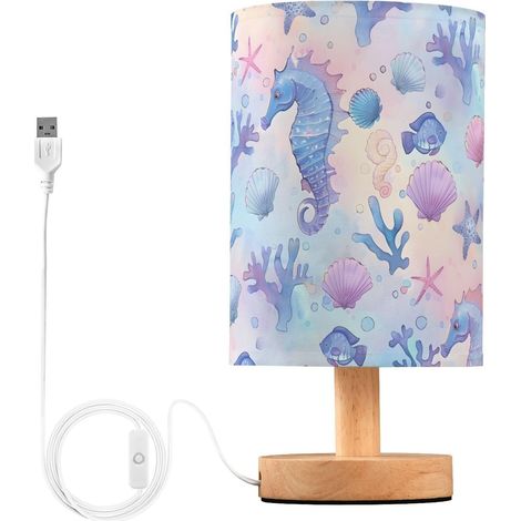 Mnsruu Lampe de table chevet, hippocampe, coquillage, motif (1/5)