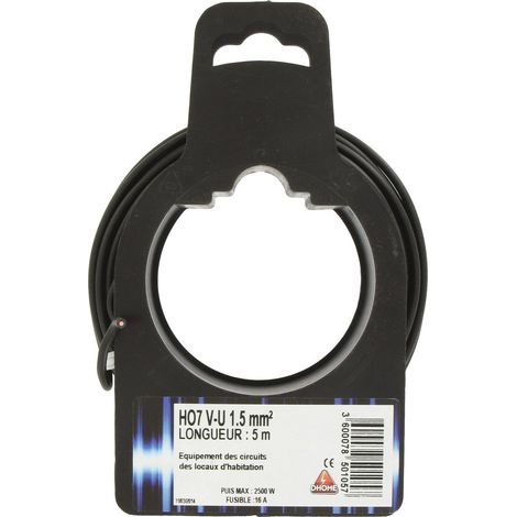 Cable eléctrico H07 V-u 1,5 mm² 5 Negro