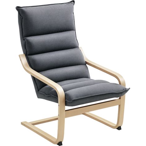 Poltrona a Dondolo Moderna con Braccioli in Legno e Cuscini Spessi in Velluto, 67x83x105 cm, Grigio