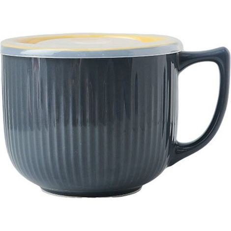 Bol à soupe avec poignées et couvercle - 900 ml - Pour ramen, nouilles, bouillie - Gris - Récipient de cuisine (1/5)