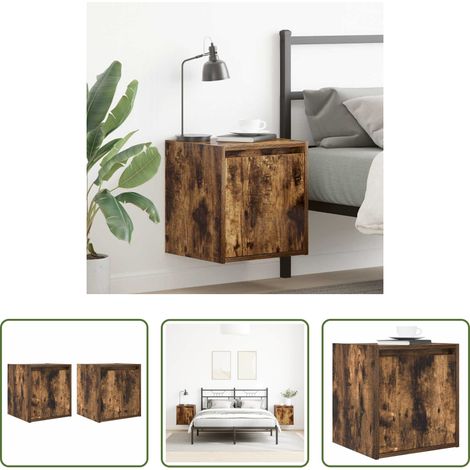 vidaXL Holz Nachttisch - Wand-Nachttische 2 Stk. Räuchereiche 38x34x40 cm (1/5)