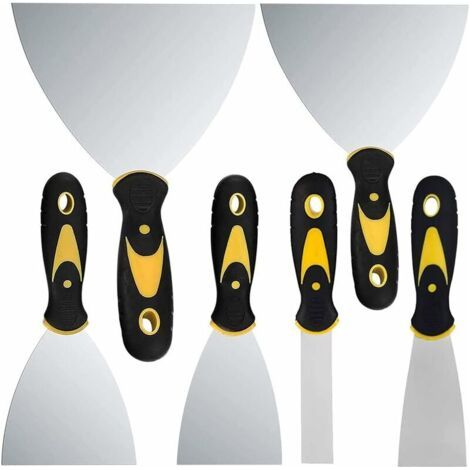 Spachtel, 6 Stück Spachtel mit rutschfestem Griff, Gipsmesser für Spachtel, Aufkleber, Tapeten, Flicken, Malen, Silber, 23 mm, 50 mm, 75 mm, 100 mm, 120 mm, 150 mm, FLITI