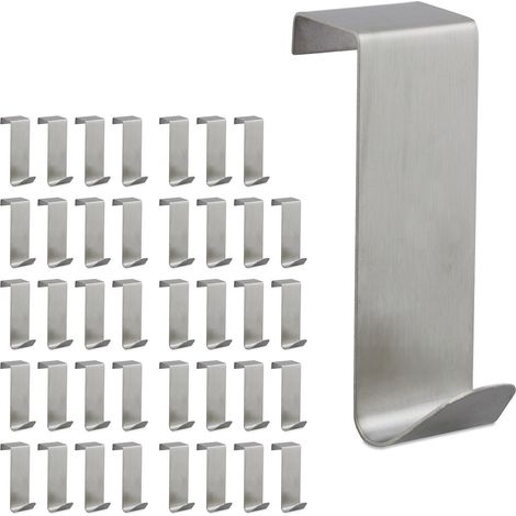Relaxdays Pack 40 Colgadores Puerta, Acero Inoxidable, Plateado, 7 x 2,5 x 5 cm