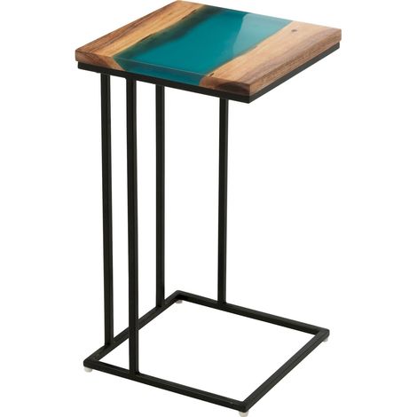 Bout de canapé bois acacia et résine bleu design moderne - Bois naturel et bleu lagon (1/5)