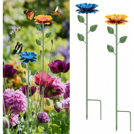 Ulisem - Set di 2 mangiatoie per api - Vaschetta per api in metallo - Mangiatoia per farfalle con motivo floreale - Vaschetta per farfalle colorata - Per giardino, patio e decorazione esterna (1/5)