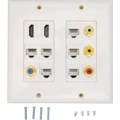 Plaque murale Ethernet HDMI CAT6 avec connecteurs RCA et F pour bureau, hôtel et maison (1/5)